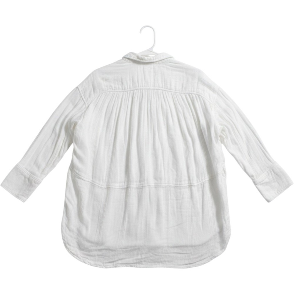 Free People Cozy Nights Button Down Gauze Cotton Shirt Oversized S White Boho - Picture 3 of 4